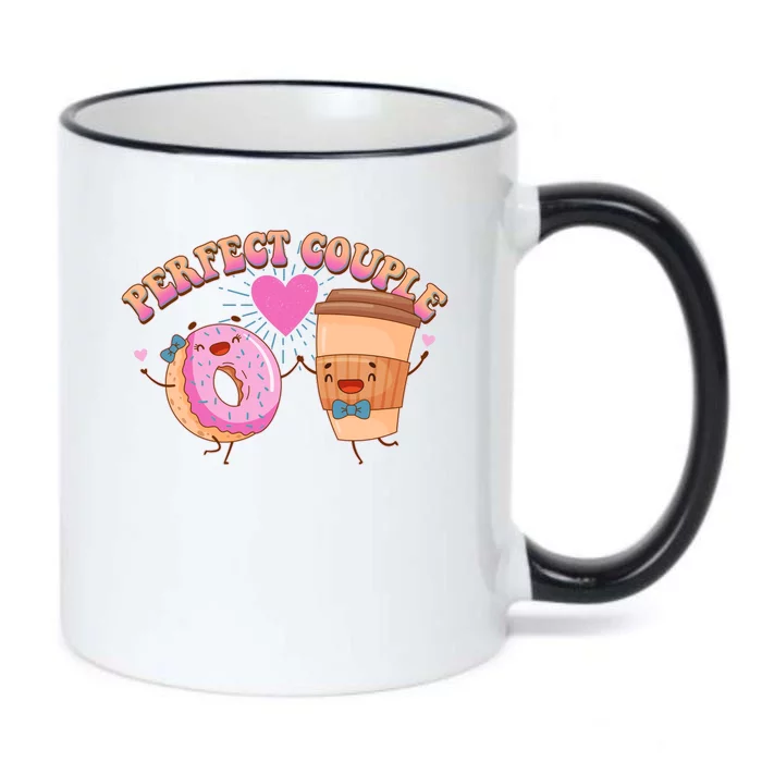 Funny Cute Valentines Day Perfect Couple Donut And Coffee Black Color Changing Mug