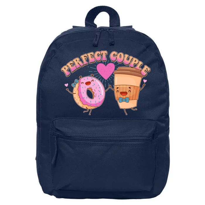 Funny Cute Valentines Day Perfect Couple Donut And Coffee 16 in Basic Backpack