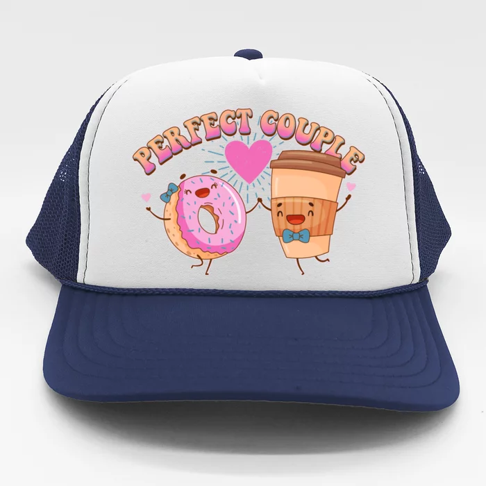 Funny Cute Valentines Day Perfect Couple Donut And Coffee Trucker Hat