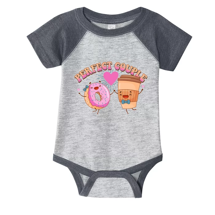 Funny Cute Valentines Day Perfect Couple Donut And Coffee Infant Baby Jersey Bodysuit