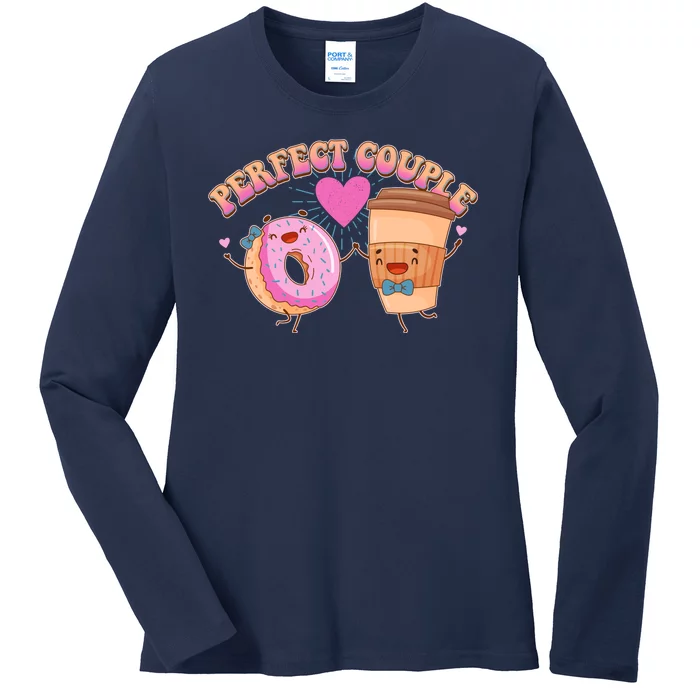 Funny Cute Valentines Day Perfect Couple Donut And Coffee Ladies Long Sleeve Shirt