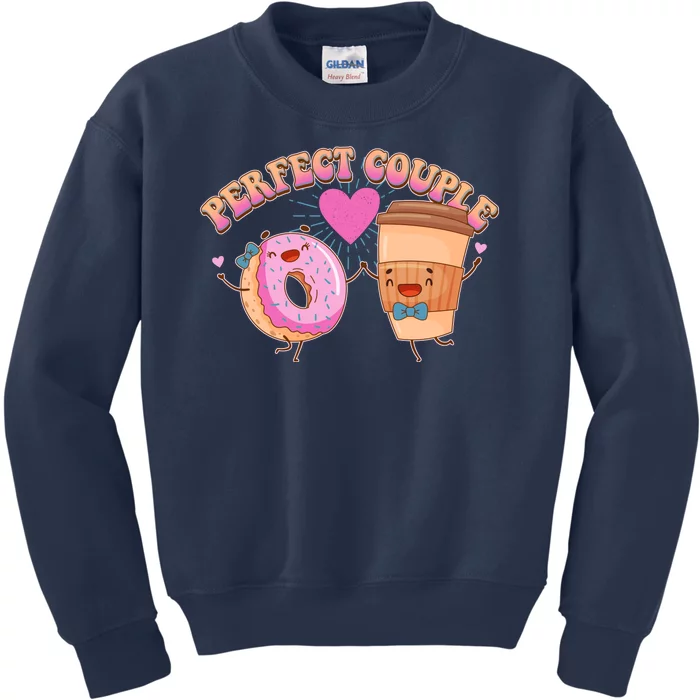 Funny Cute Valentines Day Perfect Couple Donut And Coffee Kids Sweatshirt