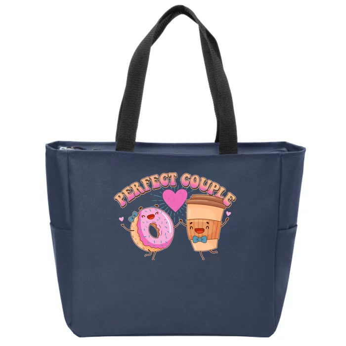 Funny Cute Valentines Day Perfect Couple Donut And Coffee Zip Tote Bag