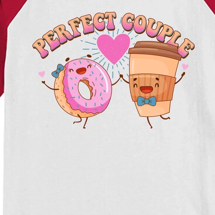 Funny Cute Valentines Day Perfect Couple Donut And Coffee Kids Colorblock Raglan Jersey