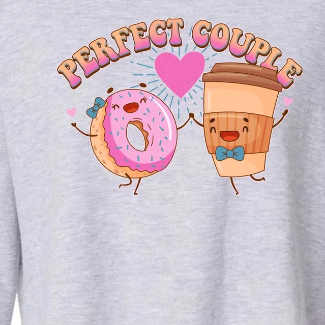 Funny Cute Valentines Day Perfect Couple Donut And Coffee Cropped Pullover Crew