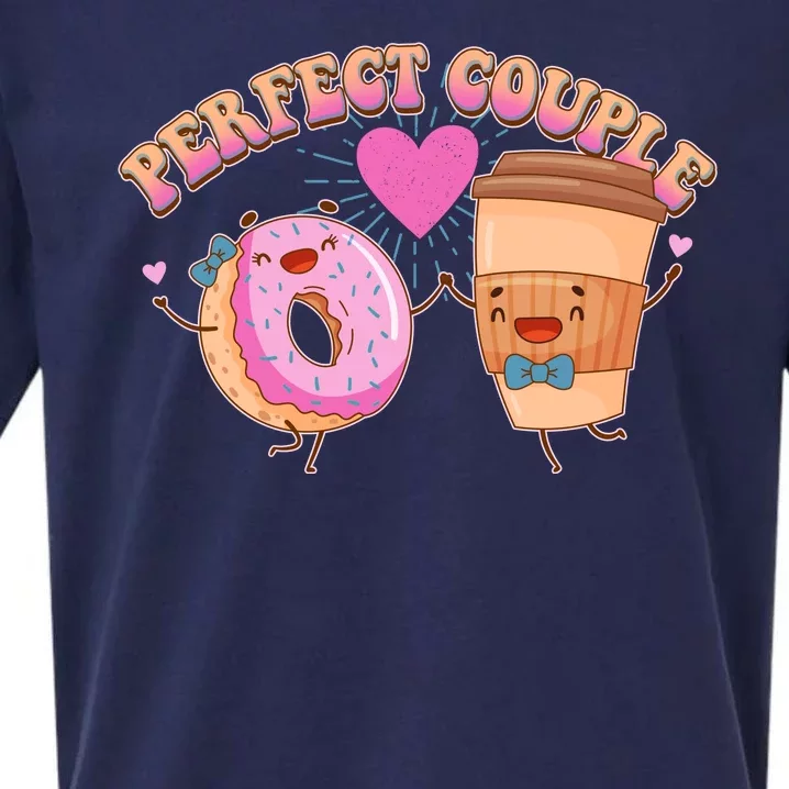 Funny Cute Valentines Day Perfect Couple Donut And Coffee Sueded Cloud Jersey T-Shirt