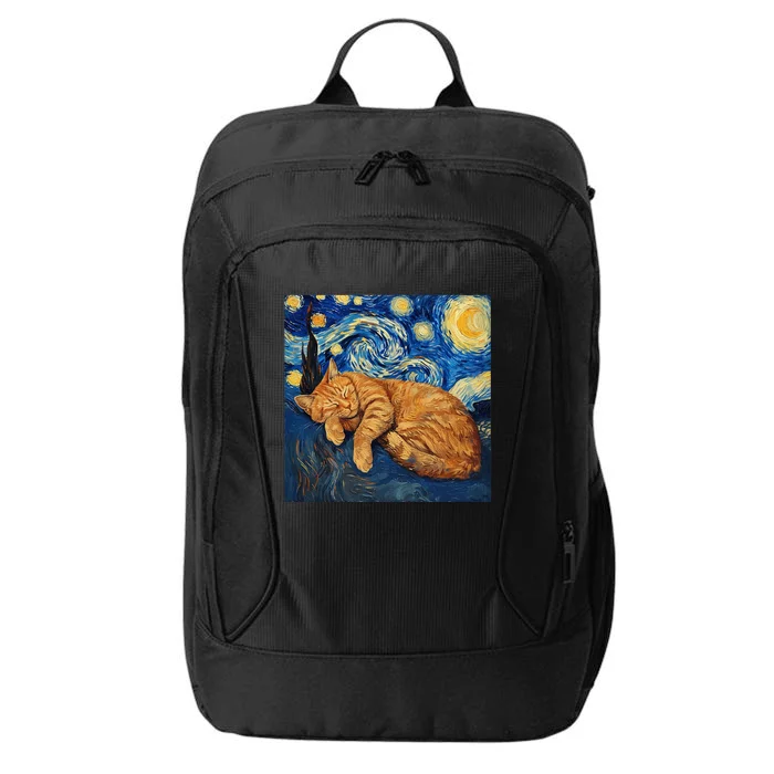 Funny Cat Van Gogh Starry Night City Backpack