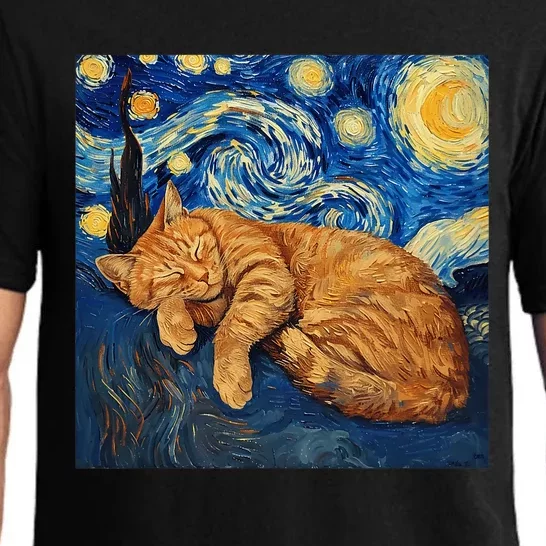 Funny Cat Van Gogh Starry Night Pajama Set