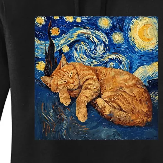 Funny Cat Van Gogh Starry Night Women's Pullover Hoodie