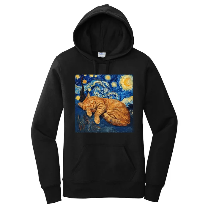 Funny Cat Van Gogh Starry Night Women's Pullover Hoodie