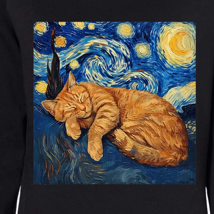 Funny Cat Van Gogh Starry Night Womens California Wash Sweatshirt