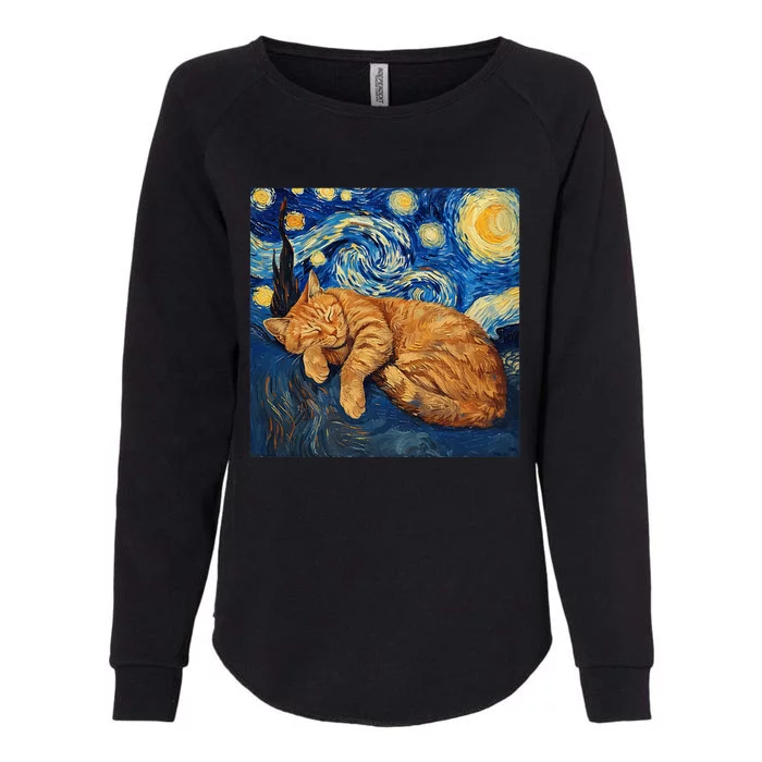 Funny Cat Van Gogh Starry Night Womens California Wash Sweatshirt