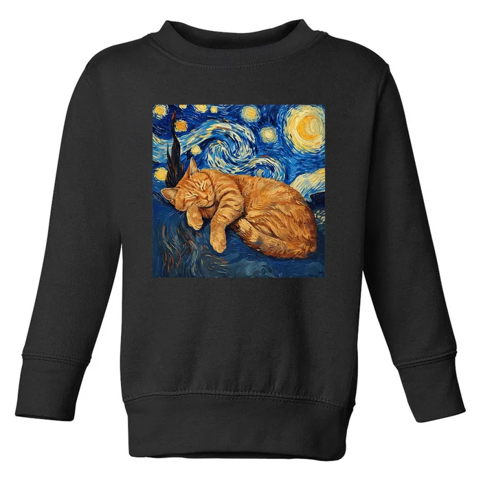 Funny Cat Van Gogh Starry Night Toddler Sweatshirt