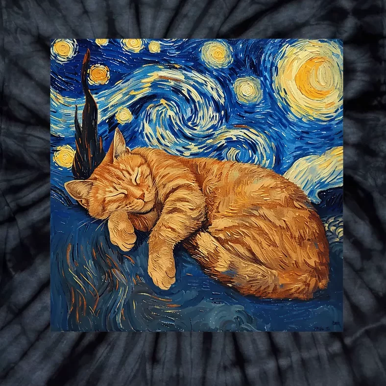 Funny Cat Van Gogh Starry Night Tie-Dye T-Shirt