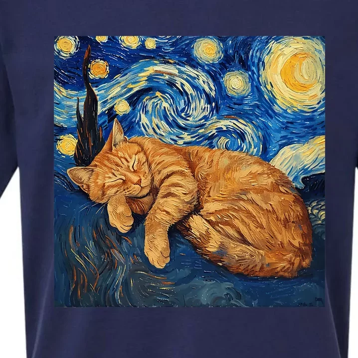 Funny Cat Van Gogh Starry Night Sueded Cloud Jersey T-Shirt