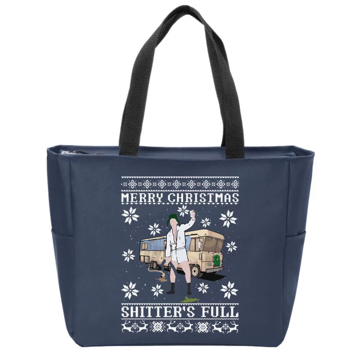 Funny Christmas Vacation Merry Christmas Shitters Full Christmas Ugly Zip Tote Bag