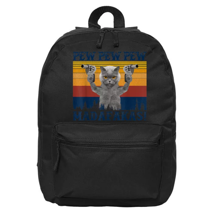 Funny Cat Vintage Pewpewpew Madafakas Cat Crazy Pew Vintage 16 in Basic Backpack