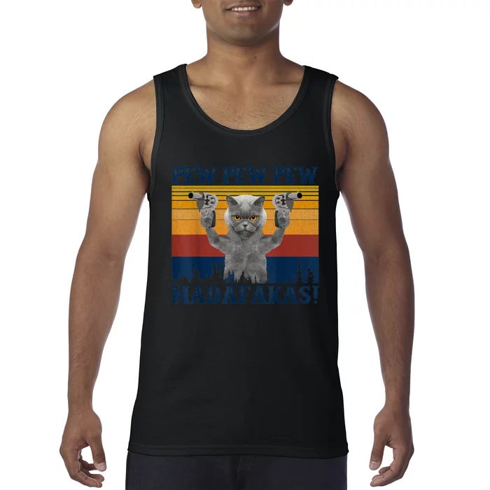 Funny Cat Vintage Pewpewpew Madafakas Cat Crazy Pew Vintage Tank Top