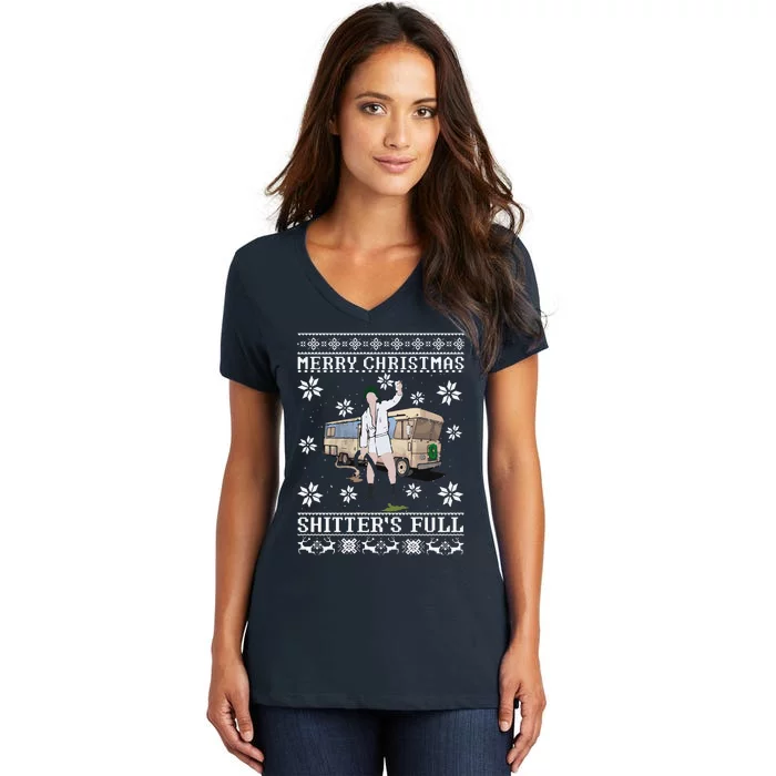 Funny Christmas Vacation Merry Christmas Shitters Full Christmas Ugly Women's V-Neck T-Shirt