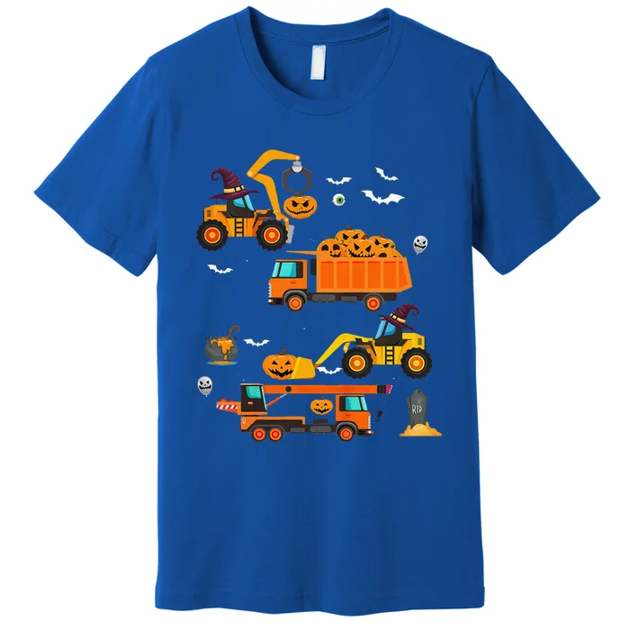 Funny Construction Vehicle Halloween Crane Truck Pumpkin Premium T-Shirt