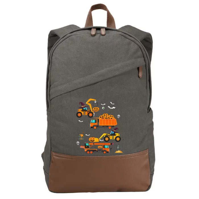 Funny Construction Vehicle Halloween Crane Truck Pumpkin Cotton Canvas Backpack