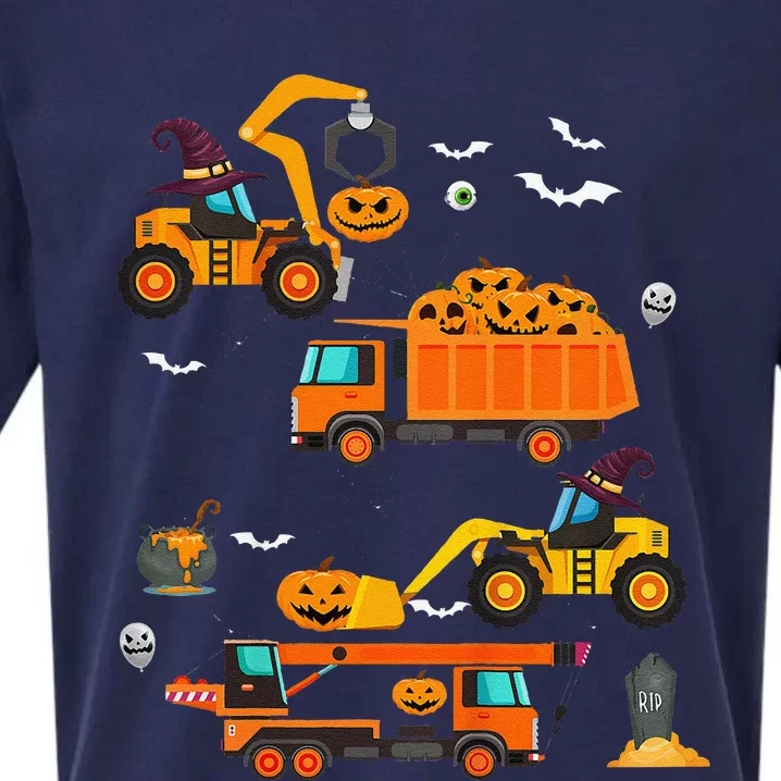 Funny Construction Vehicle Halloween Crane Truck Pumpkin Sueded Cloud Jersey T-Shirt