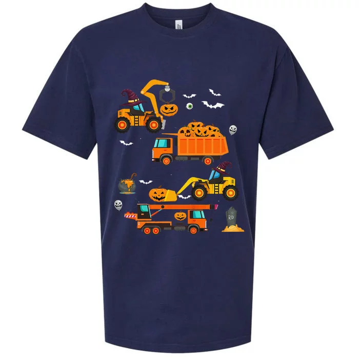 Funny Construction Vehicle Halloween Crane Truck Pumpkin Sueded Cloud Jersey T-Shirt