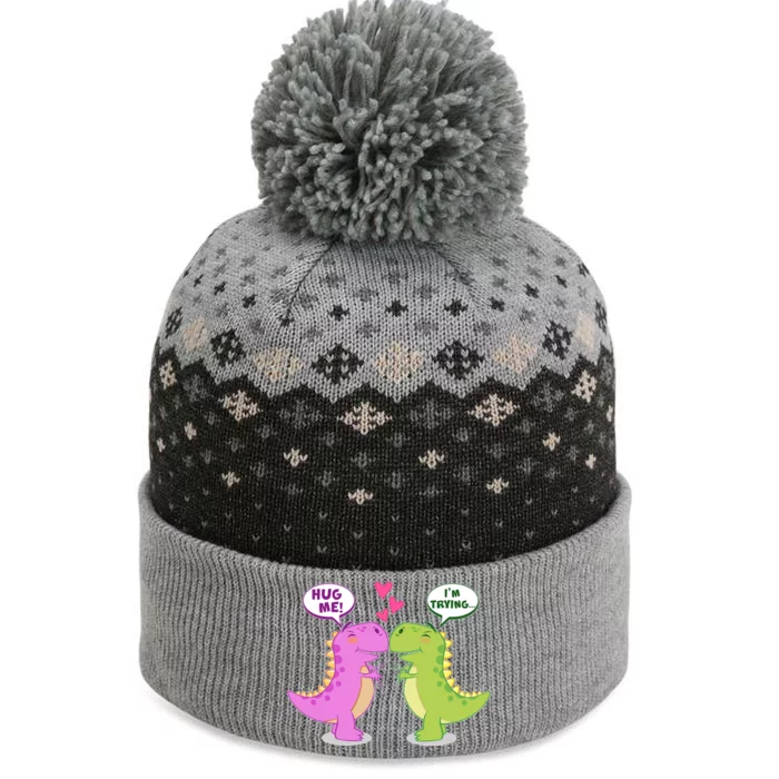 Funny Cute Valentines Day T Rex Dinosaurs Hug The Baniff Cuffed Pom Beanie