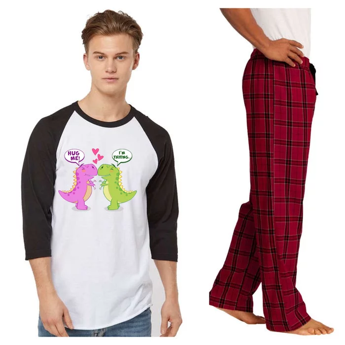 Funny Cute Valentines Day T Rex Dinosaurs Hug Raglan Sleeve Pajama Set