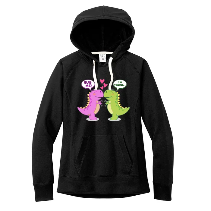 Funny Cute Valentines Day T Rex Dinosaurs Hug Women's Fleece Hoodie