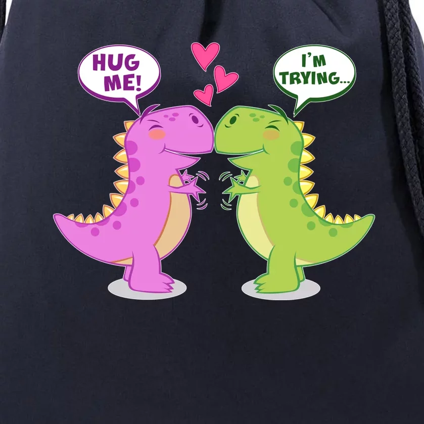 Funny Cute Valentines Day T Rex Dinosaurs Hug Drawstring Bag