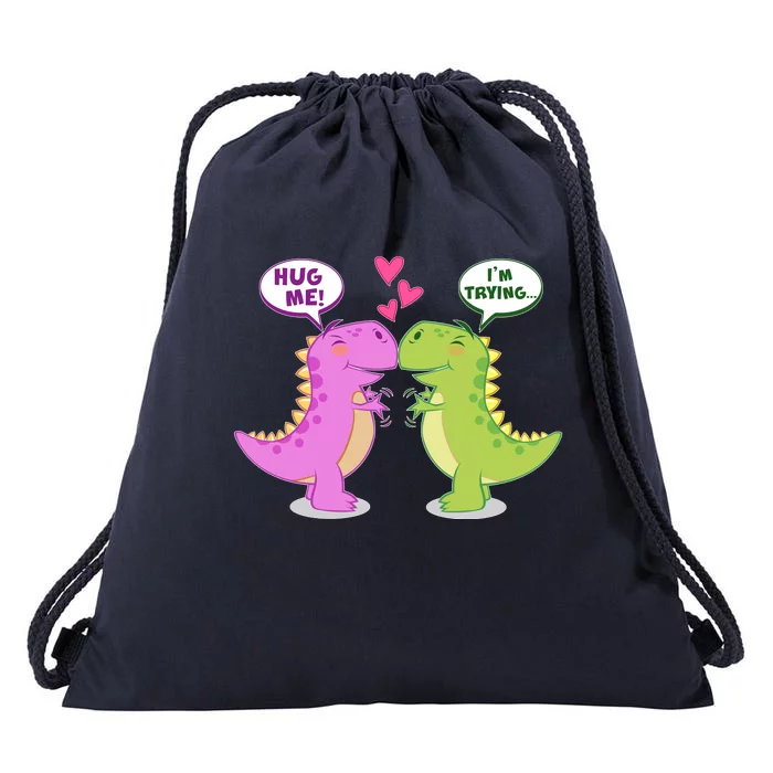 Funny Cute Valentines Day T Rex Dinosaurs Hug Drawstring Bag