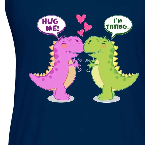 Funny Cute Valentines Day T Rex Dinosaurs Hug Ladies Essential Flowy Tank