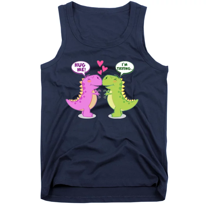 Funny Cute Valentines Day T Rex Dinosaurs Hug Tank Top