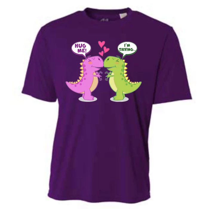 Funny Cute Valentines Day T Rex Dinosaurs Hug Cooling Performance Crew T-Shirt