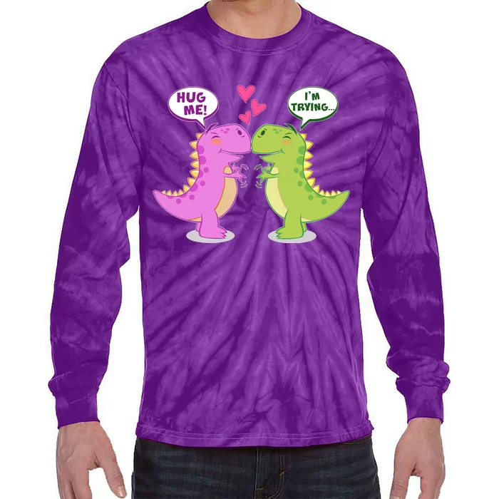 Funny Cute Valentines Day T Rex Dinosaurs Hug Tie-Dye Long Sleeve Shirt