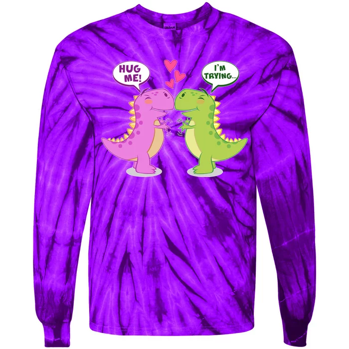 Funny Cute Valentines Day T Rex Dinosaurs Hug Tie-Dye Long Sleeve Shirt