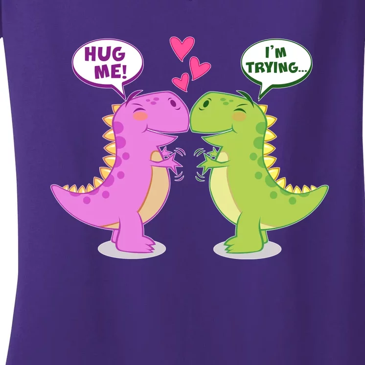 Funny Cute Valentines Day T Rex Dinosaurs Hug Women's V-Neck T-Shirt