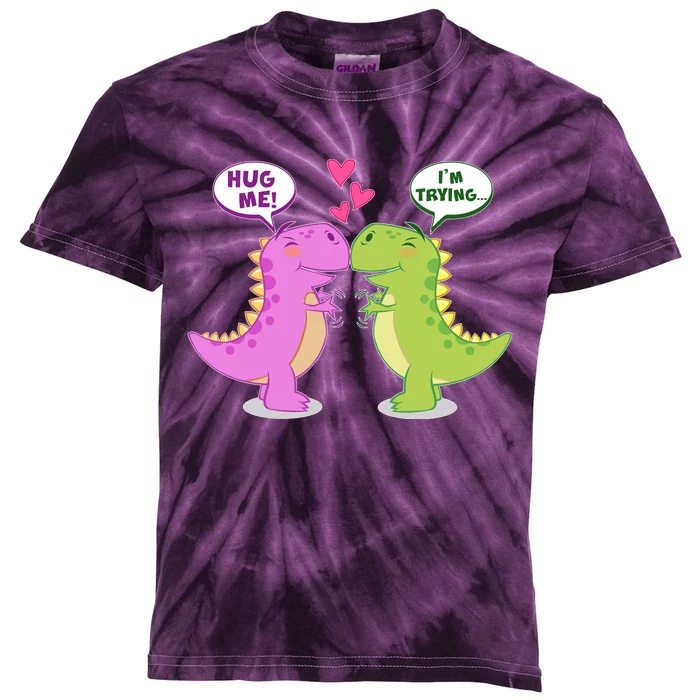 Funny Cute Valentines Day T Rex Dinosaurs Hug Kids Tie-Dye T-Shirt