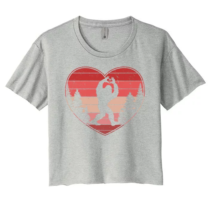 Funny Cute Valentines Day Bigfoot Sasquatch Heart Women's Crop Top Tee