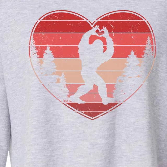 Funny Cute Valentines Day Bigfoot Sasquatch Heart Cropped Pullover Crew