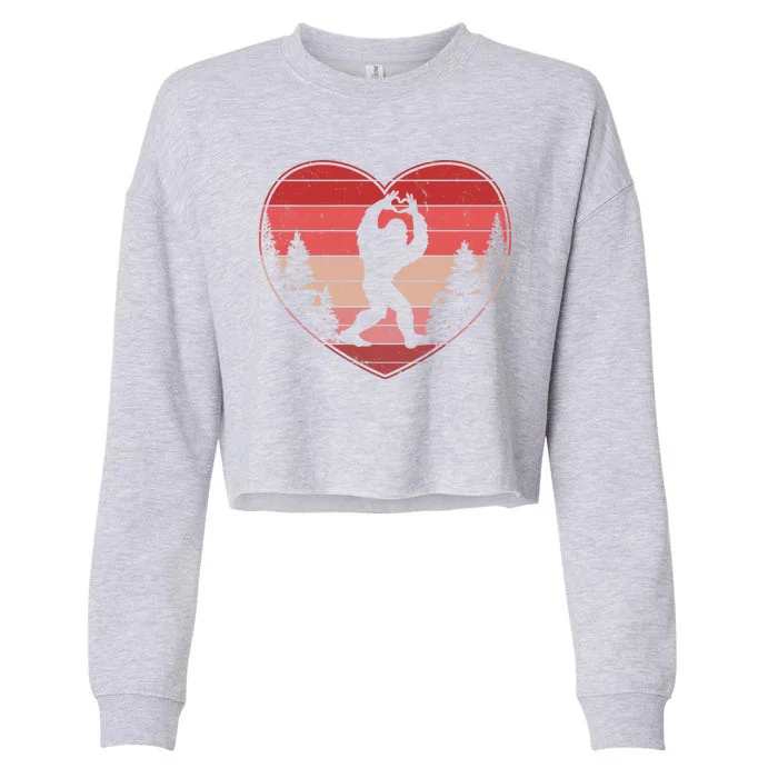 Funny Cute Valentines Day Bigfoot Sasquatch Heart Cropped Pullover Crew