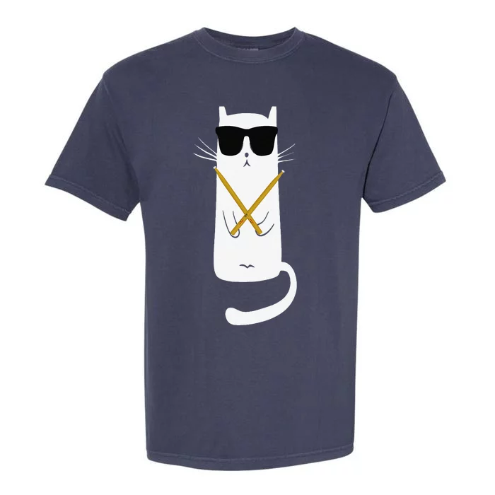 Funny Cat Wearing Sunglasses Drums Playing Drums Garment-Dyed Heavyweight T-Shirt