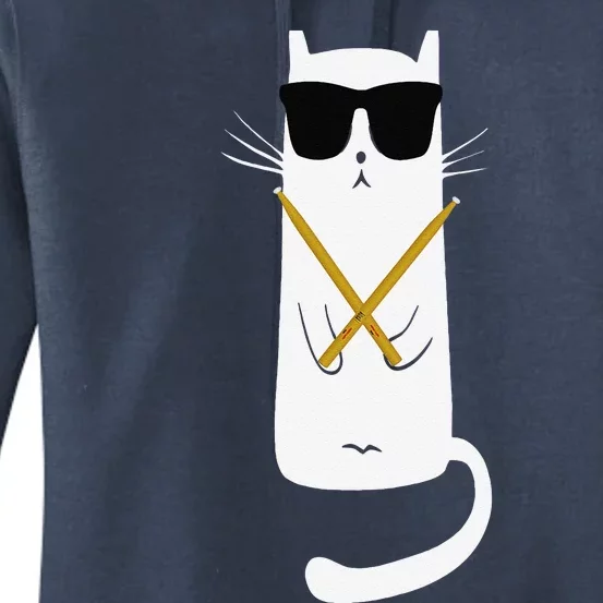 Funny Cat Wearing Sunglasses Drums Playing Drums Women's Pullover Hoodie