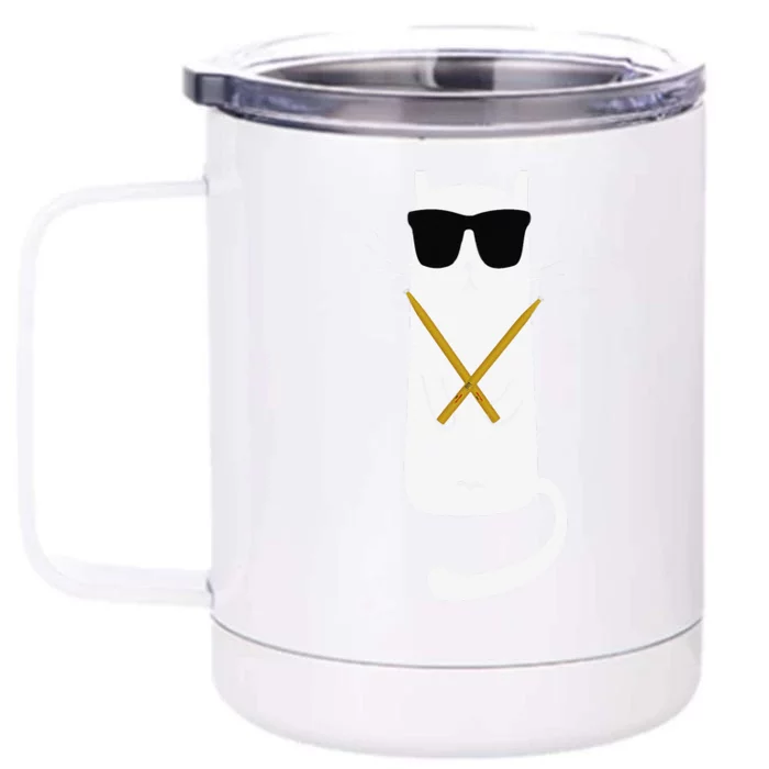 Funny Cat Wearing Sunglasses Drums Playing Drums Front & Back 12oz Stainless Steel Tumbler Cup