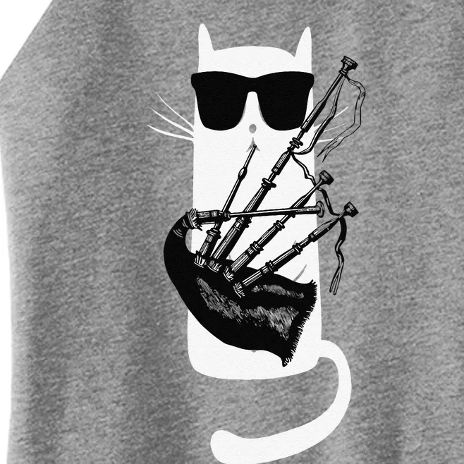 Funny Cat Wearing Sunglasses Playing Bagpipes Women’s Perfect Tri Rocker Tank