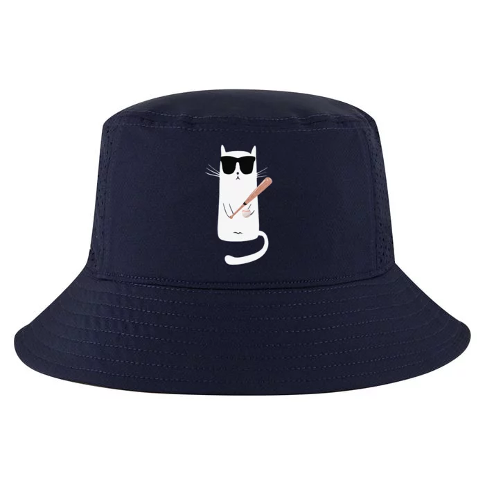 Funny Cat Wearing Sunglasses Playing Baseball Cool Comfort Performance Bucket Hat