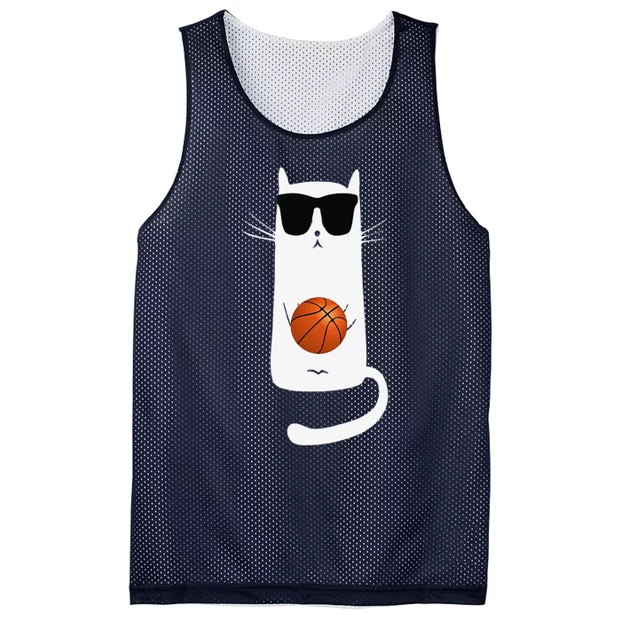 Funny Cat Wearing Sunglasses Playing Basketball Mesh Reversible Basketball Jersey Tank