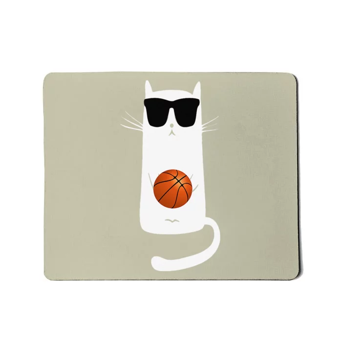 Funny Cat Wearing Sunglasses Playing Basketball Mousepad