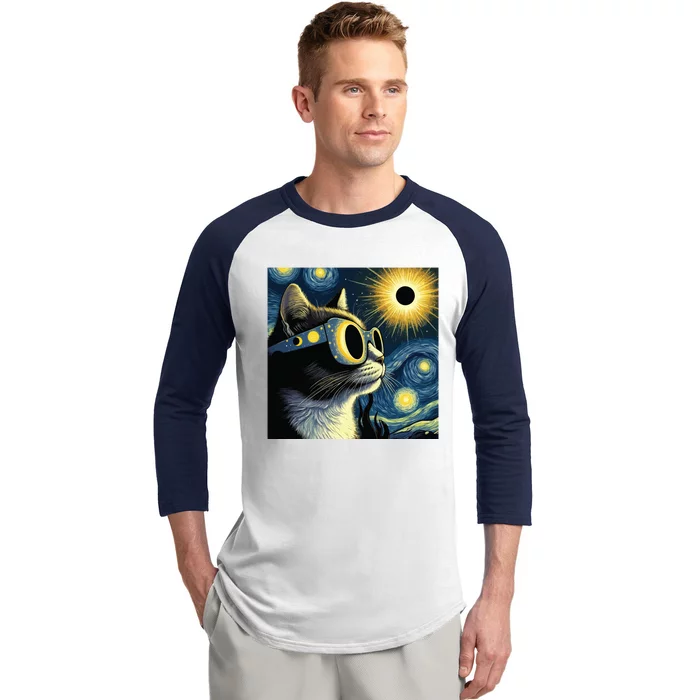 Funny Cat With Solar Eclipse Sunglasses Baseball Sleeve Shirt